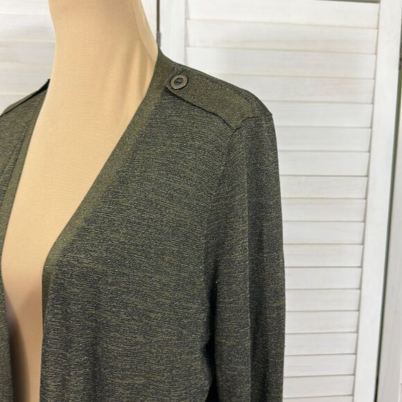 Chico's Cardigan Duster Size 2 Large Size 12 Mix Stitch Olive Green Lightweight - Picture 5 of 16